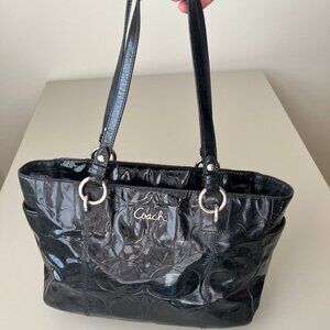 COACH Black Patent Leather C Logo Double Handle Tote Bag Y2k Vintage F17728
